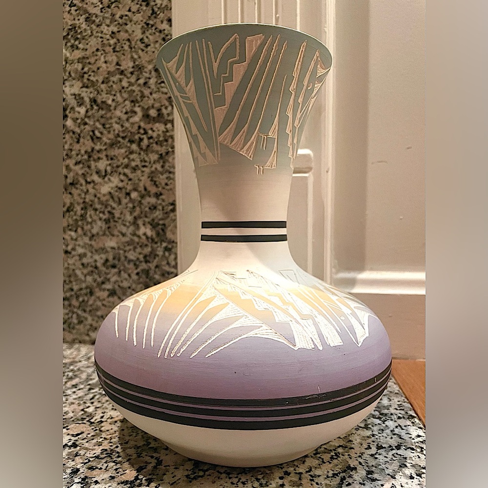 Handmade-painted art pottery vase, Navajo origin, signed by artist
